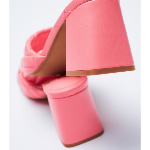 Zara New Bright Pink Quilted Heeled Squared Toe Mules Shoes, size 11, nwt - Picture 4 of 6